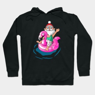 Christmas in July Santa Hawaiian Flamingo Summer Surf Gift Hoodie